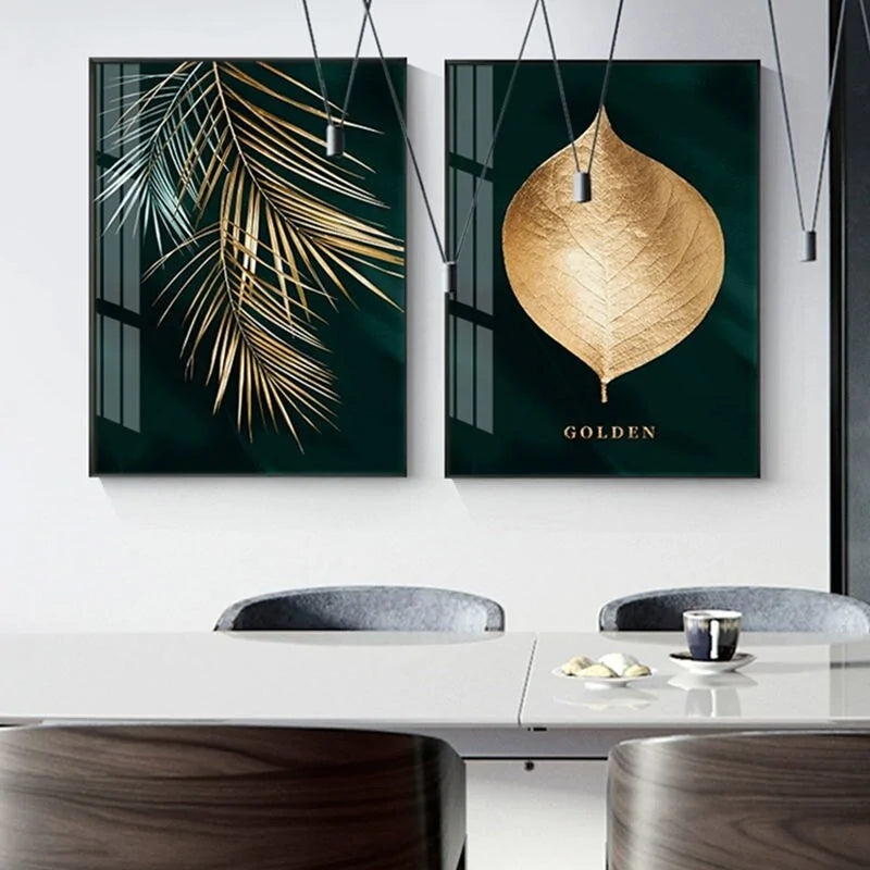 Abstract Golden Plant Leaves Picture Wall Poster